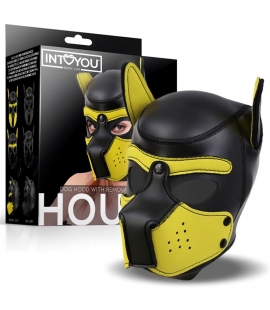 Hound Máscara de Perro de Neopreno con Hocico Extraíble Negro y Amarillo Talla L